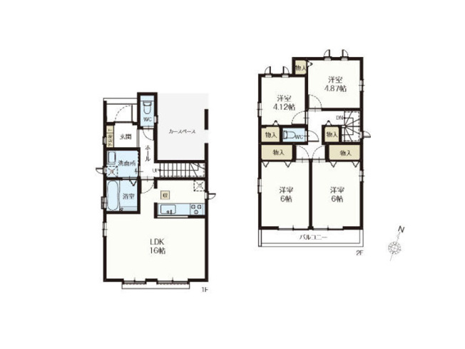 【間取り】 | 新座市石神4丁目　新築一戸建住宅　全14棟　(保谷店) | 2-F号棟/水回りがまとまり家事効率のよい間取り。収納も多く、お部屋を広くお使いいただけます。※図面を基に作成しています。現況と異なる場合は現況を優先いたします。
