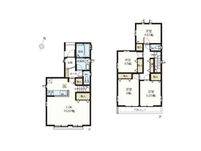 【間取り】 | 新座市石神4丁目　新築一戸建住宅　全14棟　(保谷店) | 2-G号棟/リビングイン階段と対面式キッチン採用でご家族の仲が自然と深まる住まい。収納も多く、お部屋を広くお使いいただけます。※図面を基に作成しています。現況と異なる場合は現況を優先いたします。