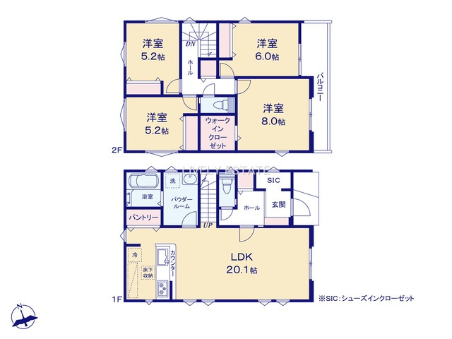 越谷市大字大泊 新築分譲住宅 全3棟 1号棟の間取り