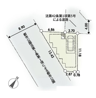 【区画図】 | 南区相模台4丁目  1号棟 第9 | 北西側約4.0ｍ位置指定道路（私道・持分有）　駐車1台（ビルトインガレージ・車種によります）