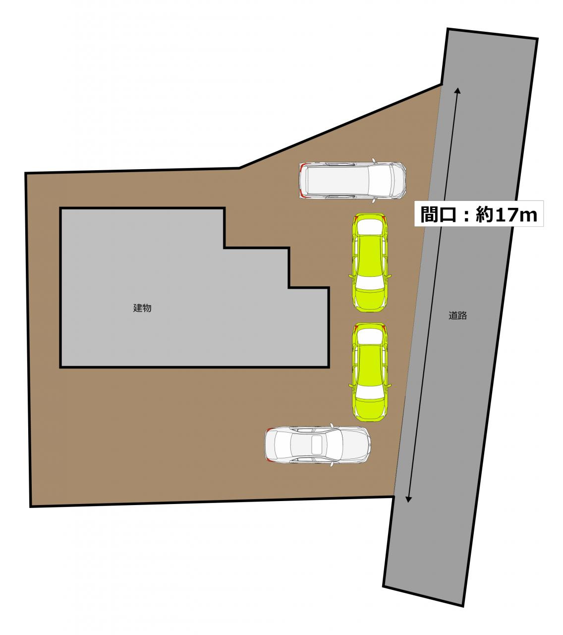 いわき市泉町滝尻字加賀前 中古住宅　陽当たり良好！ 4LDK 不動産プラスの区画図|区画図です。図のようにお車が４台停まります。お子様が車を持ち始めときや急な来客があったときでも安心ですね。