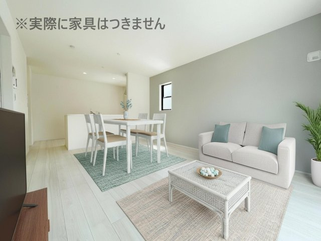 新築戸建・新築建売　佐野市犬伏下町　犬伏小学校・北中学校の居間・リビング|16帖のLDKは大きな窓から日差しがたっぷりと入る明るいくつろぎの空間です！