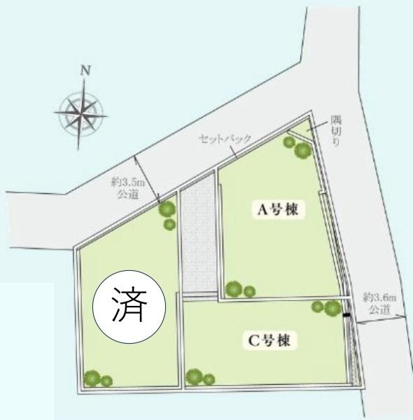 横浜市南区清水ケ丘の新築一戸建の区画図|全3区画のC号棟になります。