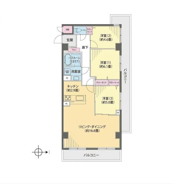レクセル保土ヶ谷の間取り|最上階・角部屋・３LDK・開放感のある二面バルコニー・2026年5月中旬リフォーム完工