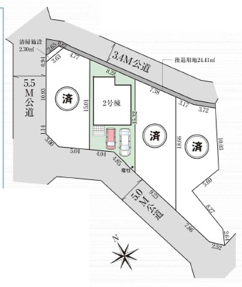 所沢市山口　2号棟の区画図|区画図です