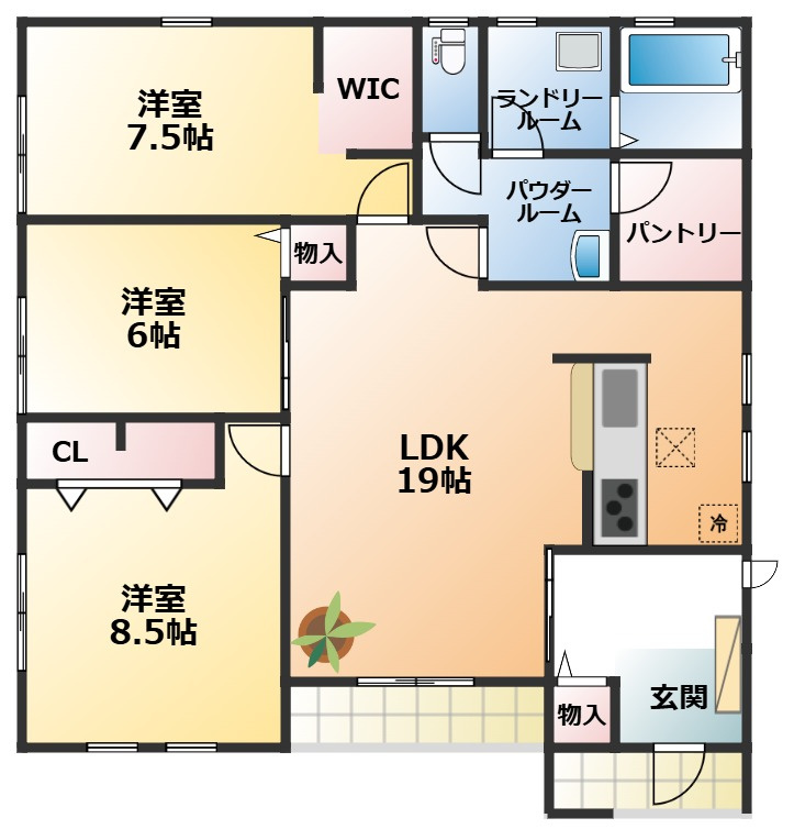 LiveleGarden.S宇都宮市中里町第5の間取り|南向きで陽当たりの良い間取りです