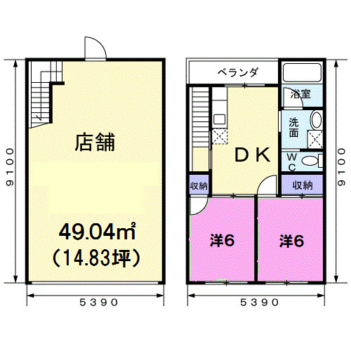 西幸町字幸38住居付店舗の間取り