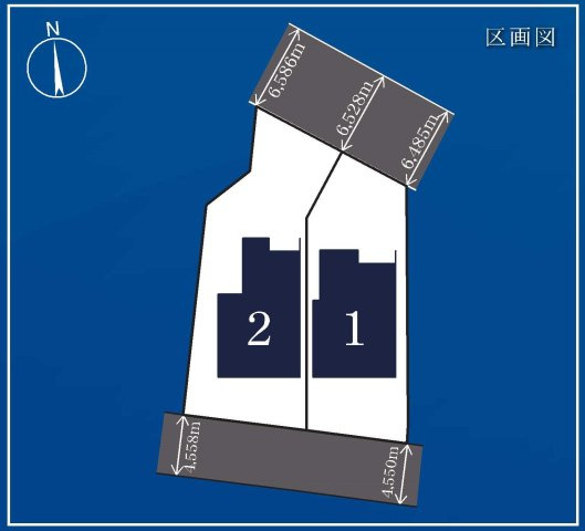 【常盤台】整った街並みの新築戸建｜LDK18帖超×駐車2台可｜食品あおば・公園徒歩圏の住環境★仲介手数料無料★の区画図|2棟ともにゆとりある敷地配置で、各棟駐車スペース2台分を確保。前面道路も広く、開放感があり車の出し入れもしやすい快適な区画です。