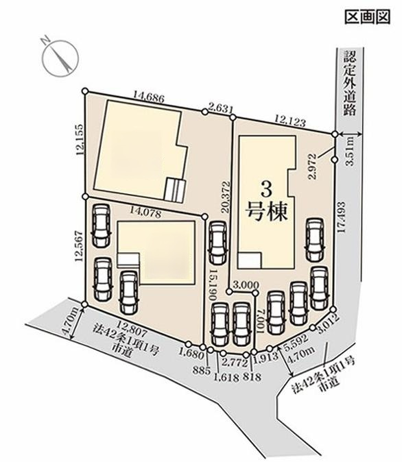 第1常総市収納谷　新築戸建　3号棟の区画図