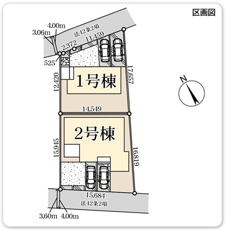 熊谷市拾六間　新築住宅平屋建て（土地７４坪超）の区画図