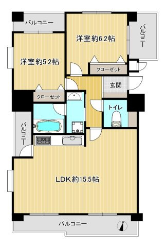 ワコーレエクセレント北町の間取り|角住戸ならではの三面採光！陽のあたる時間が長く、冬でも暖かいです