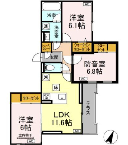 プリドの間取り|オートロック・セコムセキュリティシステム完備♪
ペット飼育相談可能♪(小型犬または猫1匹まで)　楽器相談可能♪
