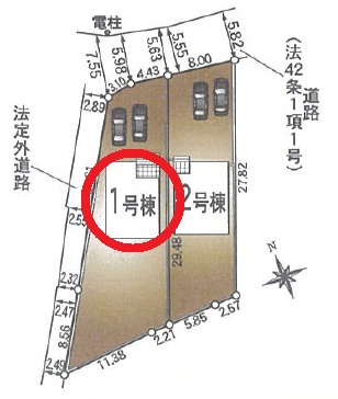 岡崎市細川町第15　新築分譲住宅　全2棟　1号棟の区画図