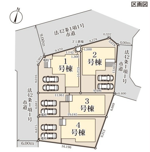 八潮市　八潮7丁目　新築戸建　全4棟の区画図|区画図です
