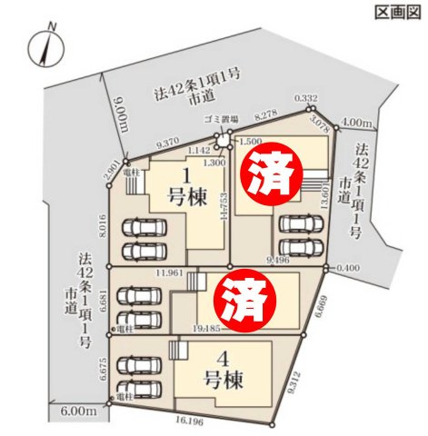 八潮市　八潮7丁目　新築戸建　全4棟の区画図|区画図です