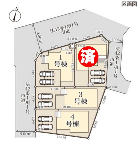 八潮市　八潮7丁目　新築戸建　全4棟の区画図|区画図です