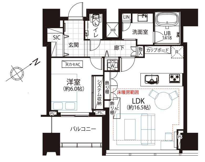 シティタワー麻布十番　22Fの間取り