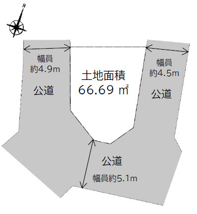 板橋区若木1丁目　三方道路×南向き　希少性高い限定1棟の区画図