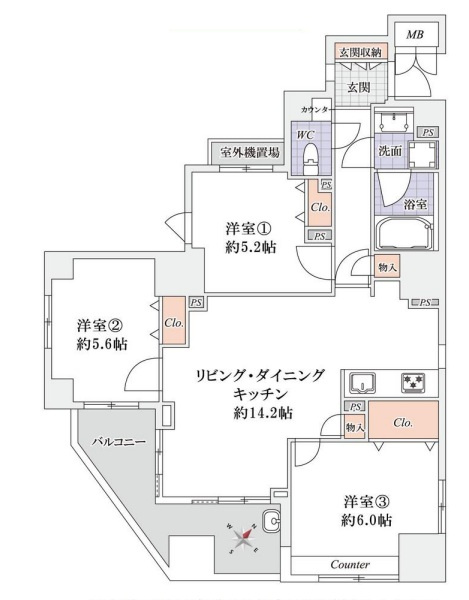 東向島ダイヤモンドマンションの間取り|東向島ダイヤモンドマンション：南東向き角部屋！全居室収納・窓が付いた３ＬＤＫリノベーション物件です！