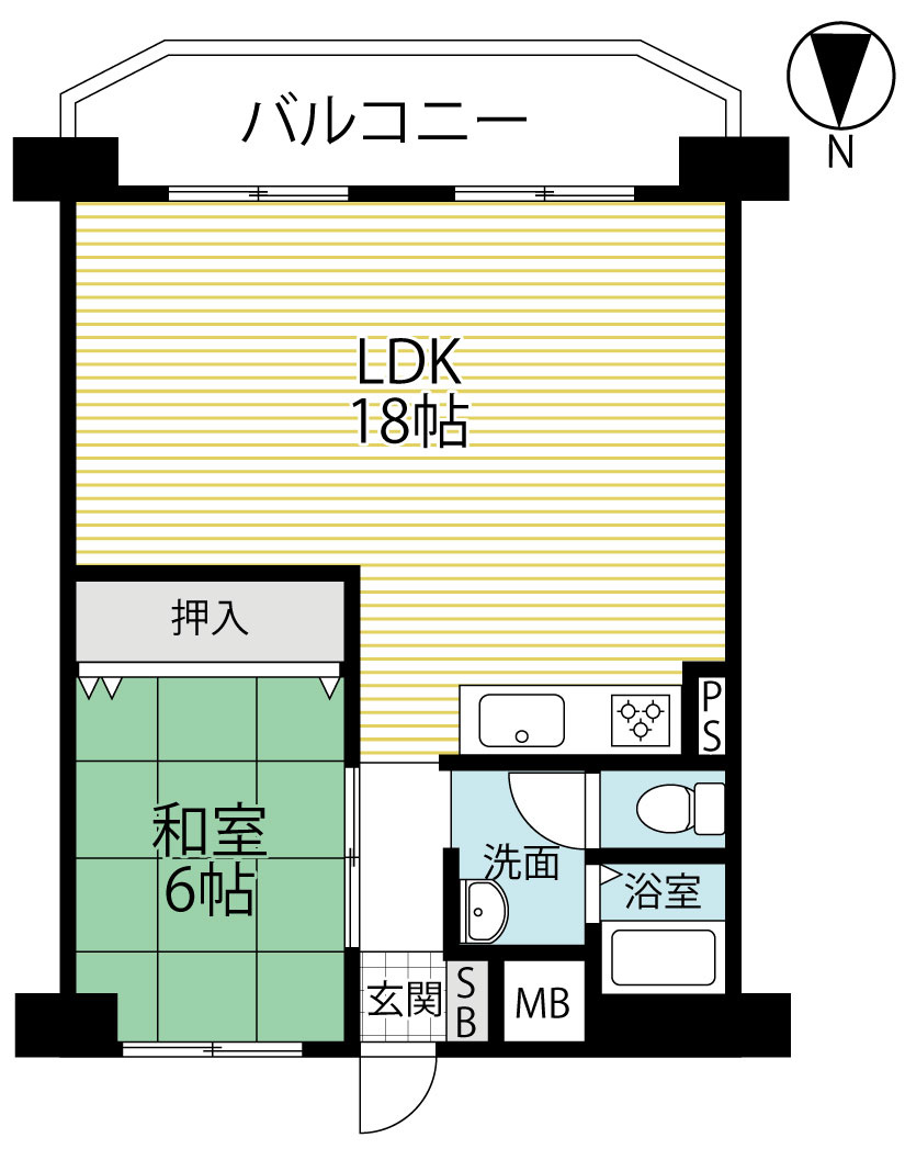 ◆リフォーム済み美室◆地下鉄東西線「東野」駅徒歩１１分◆南向き１ＬＤＫ住戸◆山科団地Ｂ棟の間取り|間取り