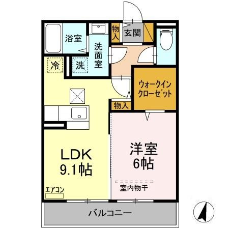 D-Room住吉の間取り|ウォークインクローゼット付きの1LDKです。
