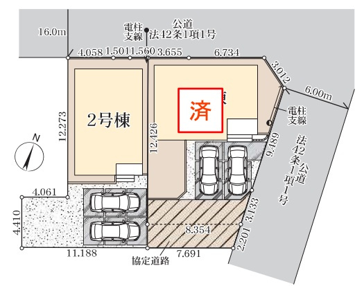 八潮市　伊草1丁目　新築戸建　全2棟の区画図|区画図です