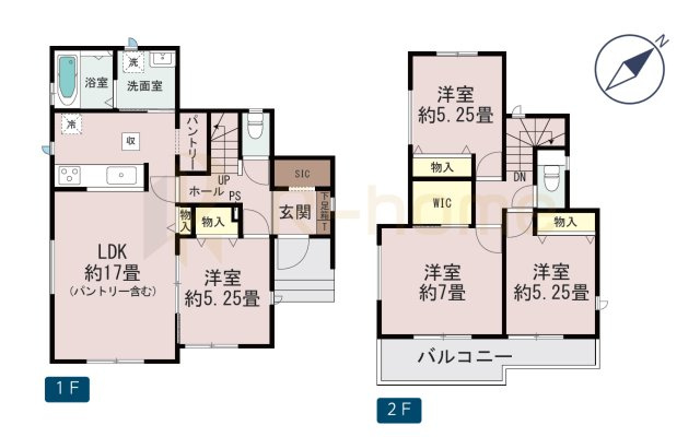 石岡市石岡　新築戸建て　1号棟の間取り|4LDK＋WIC＋SIC＋パントリー、土地面積154.55m2、建物面積96.05m2