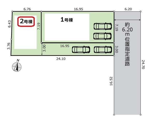 所沢市北中3丁目・全2棟　新築一戸建　2号棟　の区画図|【全2棟・2号棟】土地面積121.86平米（約36.86坪）