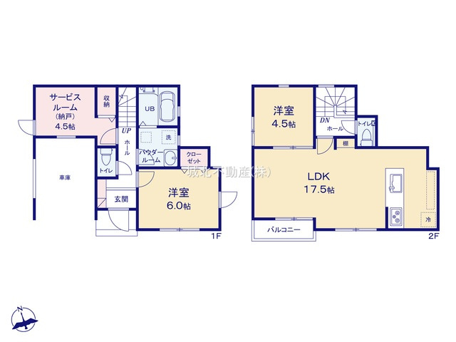 練馬区東大泉7丁目 限定1棟の間取り|建物面積85.71㎡、2階建て3LDK(納戸表記を含む）建物面積に車庫面積9.93㎡を含む