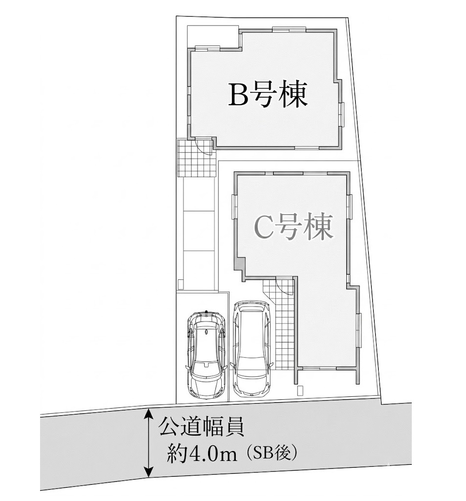 板橋区西台1丁目 全2棟 B号棟の区画図| 南側約4.0ｍ公道に面した新築戸建　全2棟
高台に位置し陽当り・眺望も良好♪♪
穏やかで暮らしやすい閑静な住宅地エリアです
是非現地にて実際にご見学ください♪♪