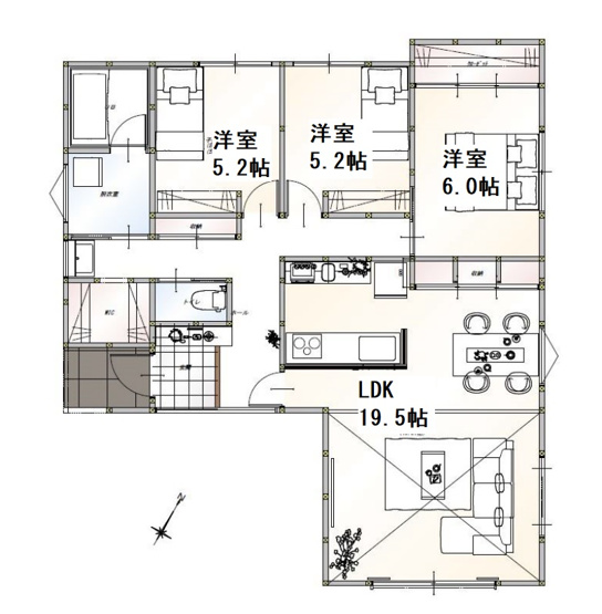 【間取り】 | 糟屋郡須恵町植木17期・平屋　1号棟（全10区画）【仲介手数料無料・0円】 | 平日、土日祝日もお好きな日時にご見学可能です。お気軽にお問合せ下さい。