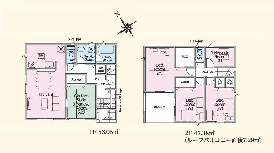 Cradlegarden　 日立市川尻町　第7　2の間取り|　
☆癒しの空間和室がLDKに隣接しております。小さなお子様の遊び場やお昼寝にも◎2階３帖納戸はテレワークや趣味の部屋にもいいですね。全室明るい南西向きです。