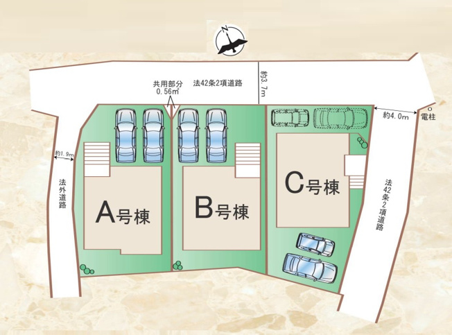 【区画図】 | 糟屋郡須恵町須恵第1　B号棟（全3棟）【仲介手数料無料・0円】 | 区画図です。B号棟