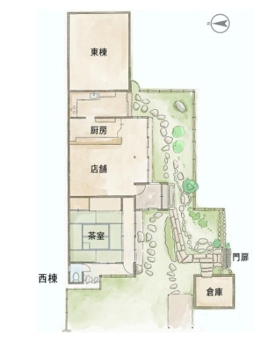 百万遍 市中の⼭居 商いの町家の間取り