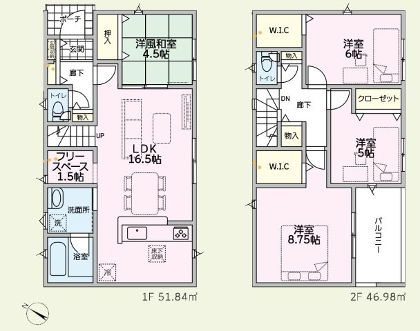 【新築戸建】前橋市関根町第3の間取り|■間取り図｜敷地面積：159.29（約48.18坪）　建物面積：98.82（約29.89坪）
