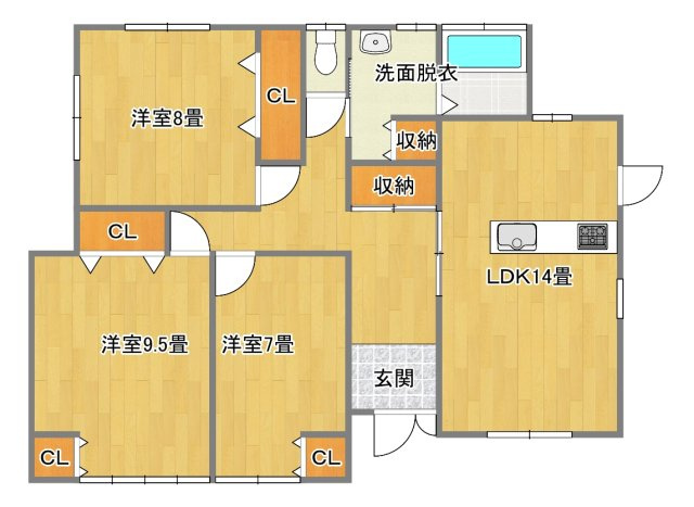 相馬市中野字清水　陽当たり良好！平屋中古住宅　3LDK 不動産プラスの間取り|3LDKの間取りです。ＬＤＫの他に3部屋の居室のある平家の住宅なのでお若い方からご高齢の方までお勧めの住宅です。