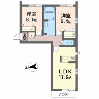 【間取り】 | グランベレオ三吉　A棟 | 2LDK