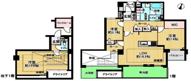 プレスティージュ芦屋平田町の間取り|メゾネットタイプ