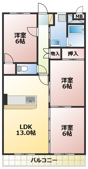 熊本市東区戸島１丁目の賃貸マンションの間取り