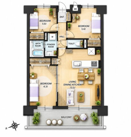 【間取り】 | イマージュアークヒルズ霧ケ丘☆仲介手数料無料☆ | ※本図に表示されている家具・家電・照明・インテリア・観葉植物等は、AIによる配置イメージです。実際には設置されておらず、売買対象にも含まれません。図面と現況が相違する場合は、現況を優先いたします。