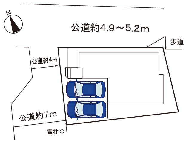 小牧市大字本庄　新築戸建の区画図|駐車場並列２台可。