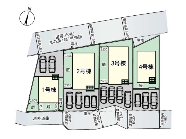 福岡市早良区梅林7丁目第6-4棟（1号棟）の区画図|配置図（1号棟）