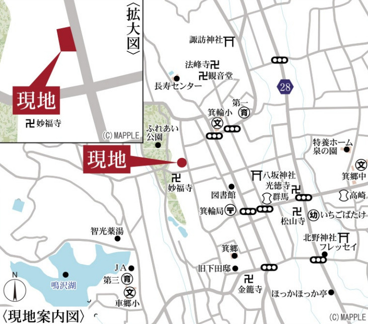 【新築】高崎市箕郷町西明屋　１号棟(全２棟)　リーブルガーデン　新築建売分譲の地図