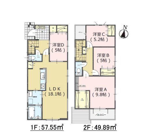 福岡市南区寺塚1丁目第2-3棟（1号棟）の間取り|全居室収納付きで便利です。