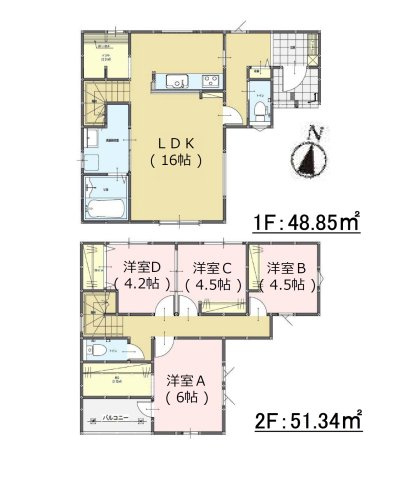 福岡市南区寺塚1丁目第2-3棟（3号棟）の間取り|全居室収納付きで便利です。