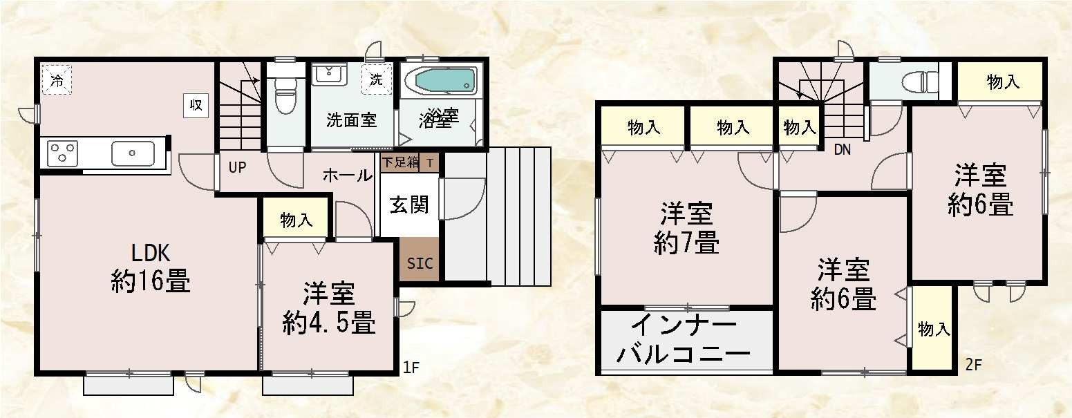 新築　高崎市片岡町2丁目　Heartful　Town　C号棟の間取り|建物面積103.51㎡　シューズインクローク・各部屋収納付きで便利です！インナーバルコニーなので急な雨でもお洗濯物も安心です。