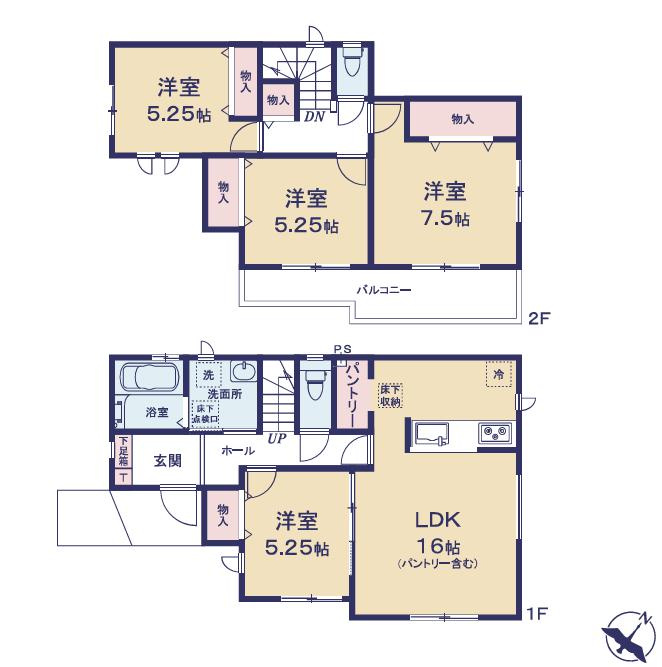 水戸市曙町　新築戸建　A号棟の間取り