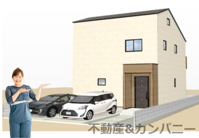 高岡町の新築のおうち3号棟　松山市高岡町新築戸建の外観|外観パースです。