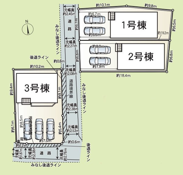 【完成】知多郡東浦町大字石浜　全3棟の区画図|全体区画数｜全3棟　　　　　　　　　　　　　　　　　　　　　　　　　　　　
◆駐車並列２台可能！(但し、車種による)
◎まずは、お気軽にお問い合わせください。現地を案内しながら周辺環境も見て頂けます。