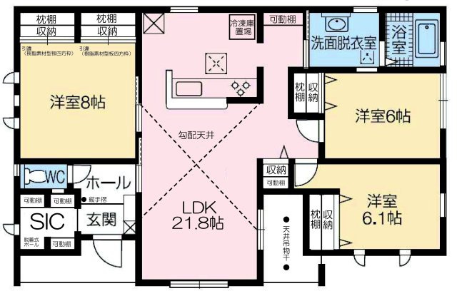 第８渋川市半田　新築戸建　1号棟（平屋）の間取り|平屋物件♪3LDKで陽当たり良好な間取りです！
土地面積230.23㎡、建物面積94.81㎡で十分な広さです！